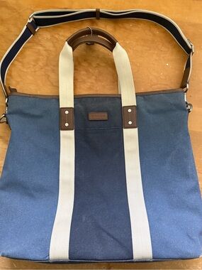 Coach Blue Canvas Leather Large Tote Crossbody Bag